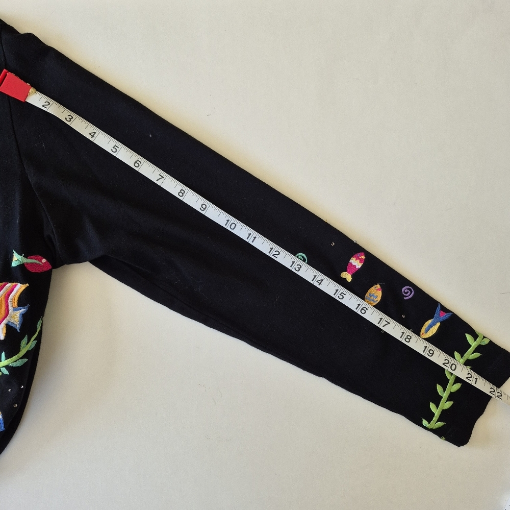Michael Simon Cardigan Black Fish Embroidered Long Sleeve Button Up Size S - Picture 9 of 9